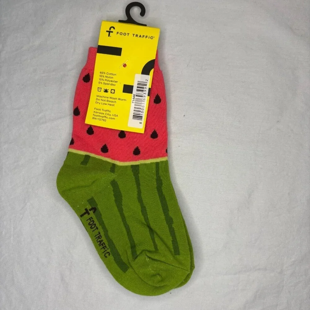 FOOT TRAFFIC NEW Watermelon Sock Girls 4-7 Years Pink Green Seeds Summer Stretch